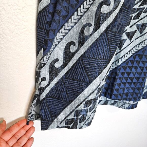 Hilo Hattie | Hawaiian Popover Short Sleeve Geometric Navy Blue Shirt Men's XL - Picture 5 of 7